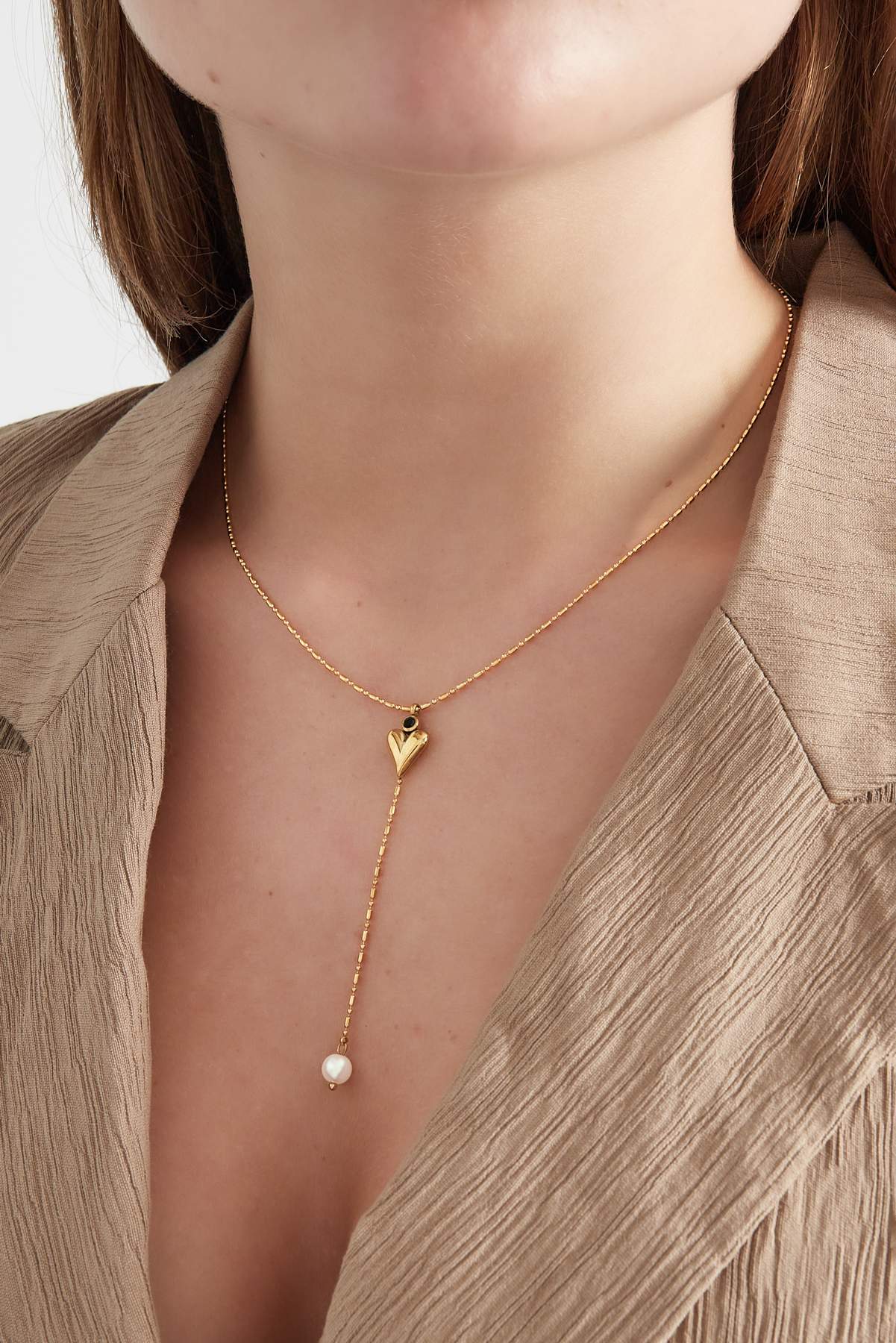 Classic heart & pearl ketting - goud h5 Afbeelding2